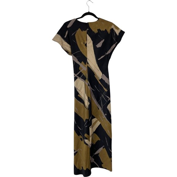 Zara Womens Midi Dress Small S Multi Printed Crepe Abstract Black 9935/279 NWT - Picture 3 of 11